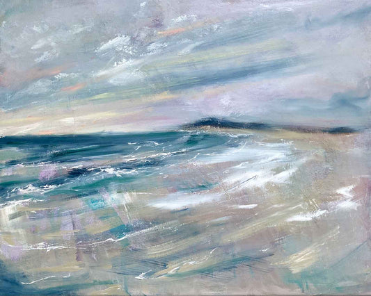 Seascape painting with gestural brushwork