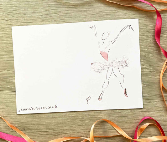 Hand created ballerina greetings card with pink tutu