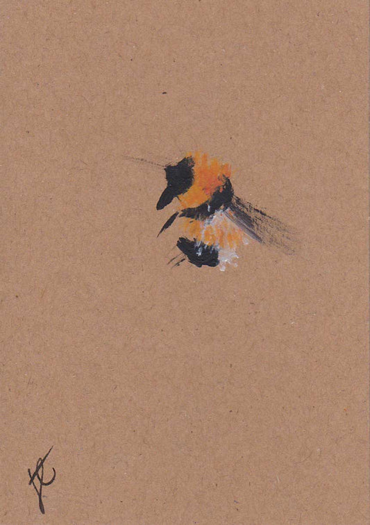 Hand-painted card with bumble bee on natural brown recycled card stock