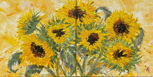 Textured sunflower painting