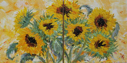 Sunflower diptych painting