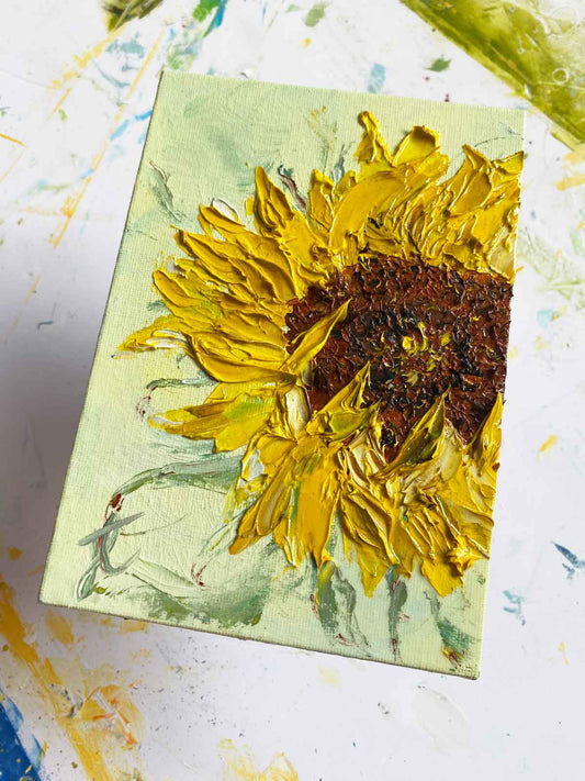 Sunflower painting in art studio