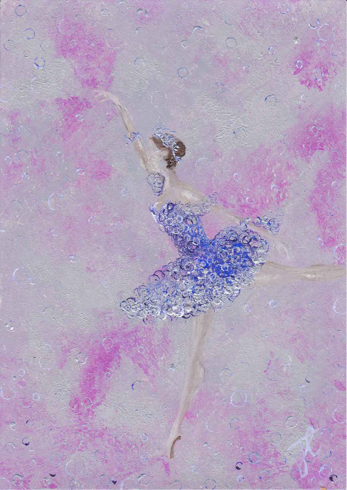 Ballerina painting of figure poised in romantic tutu