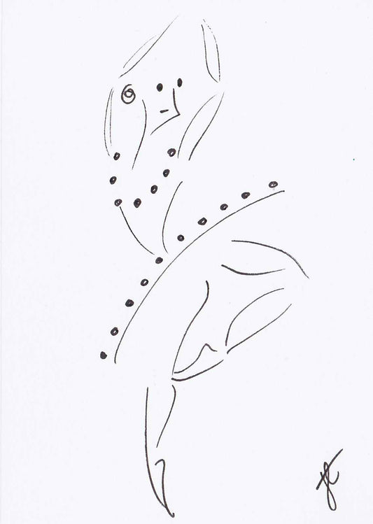 Ballerina hand-drawn continuous line art greetings card: dots