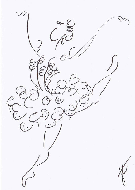 Line drawing of ballerina with swirly tutu