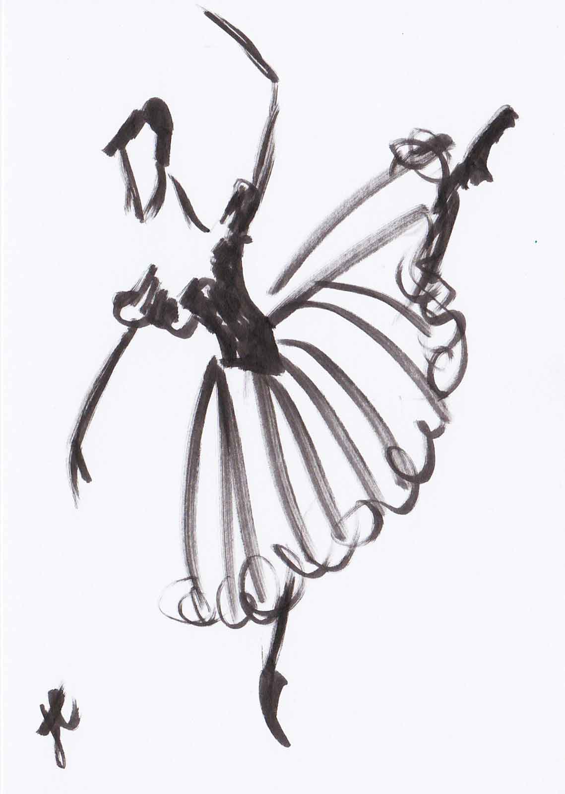Drawing of ballerina in striped skirt