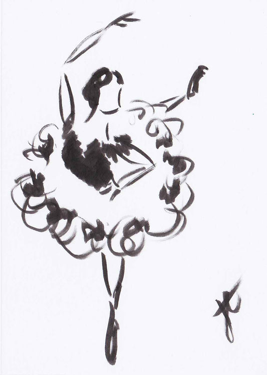 Pen drawing of ballerina in attitude