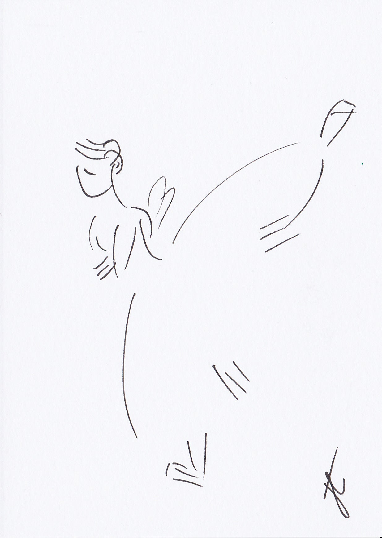 Ballerina sketch with minimal lines to evoke Giselle figure in penché