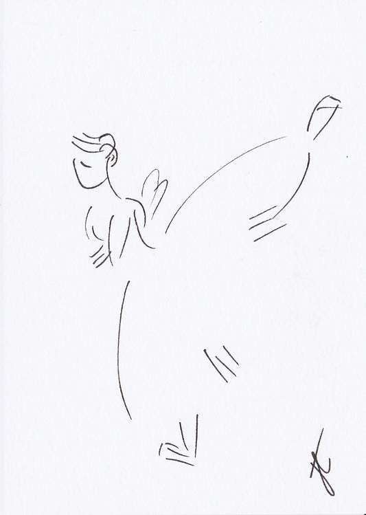 Ballerina sketch with minimal lines to evoke Giselle figure in penché