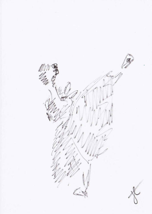 Pen sketch of ballerina in Giselle penché pose