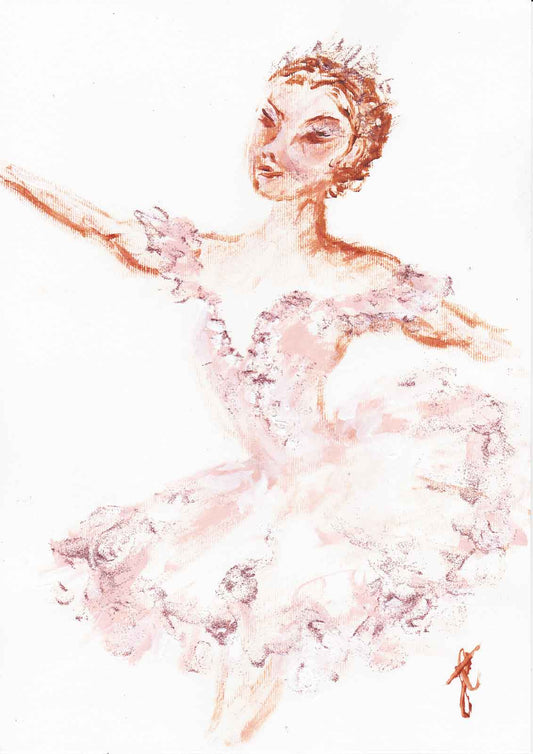 Paint sketch of ballerina in arabesque and pink tutu