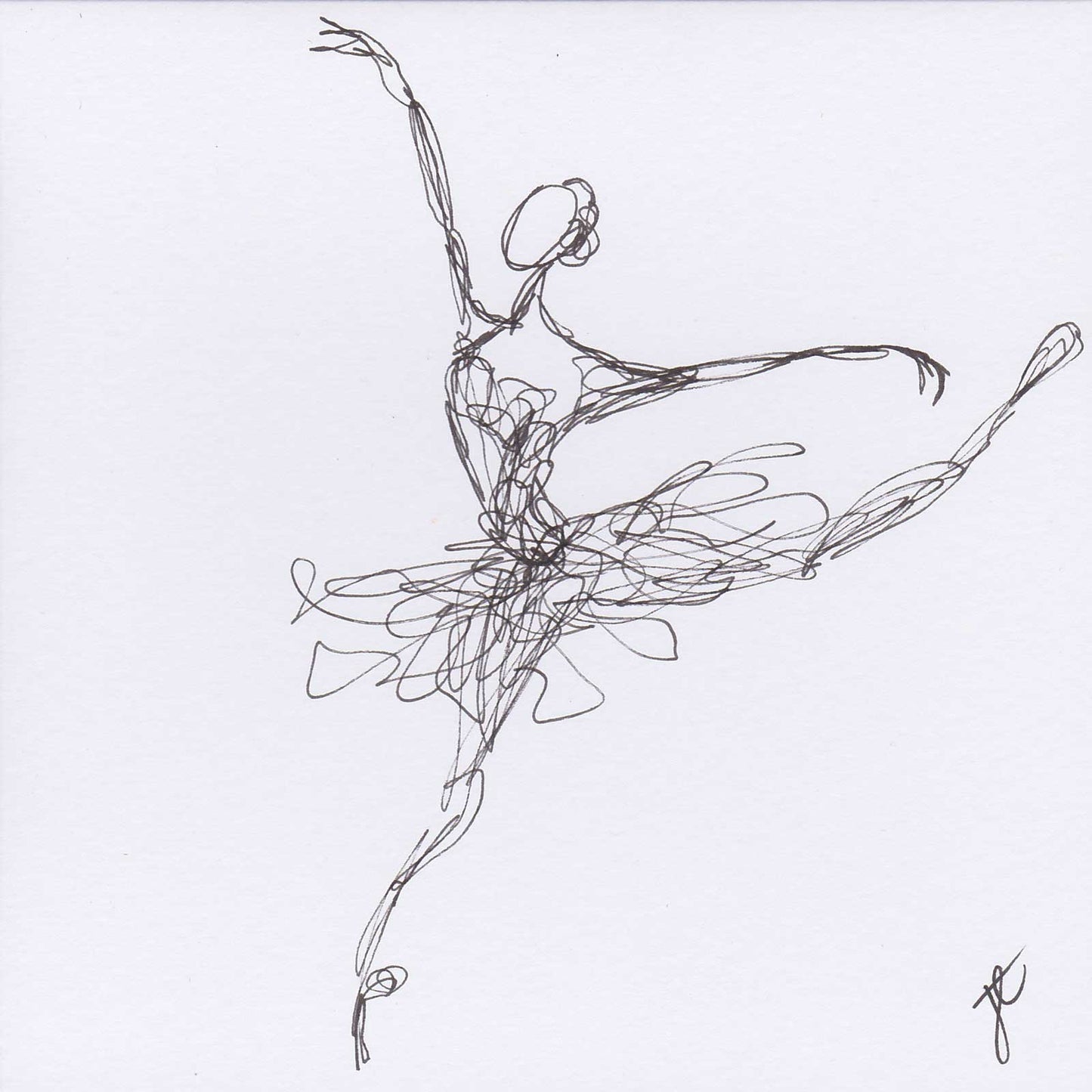 Line drawing of ballerina on white greetings card
