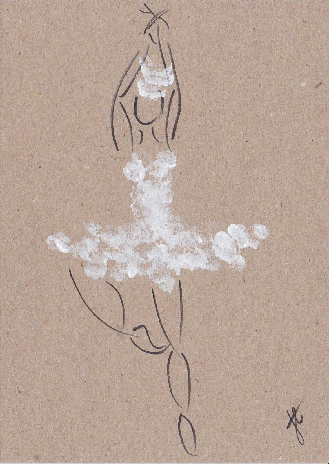 Stylised Ballerina card on brown paper