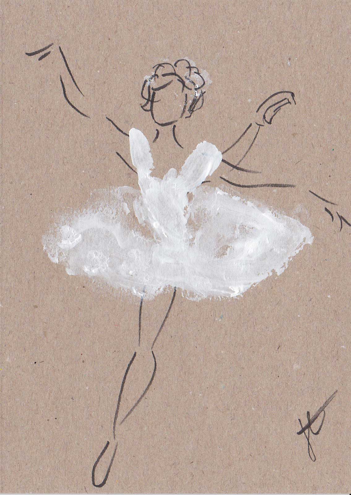 Brown paper greetings card with ballerina figure