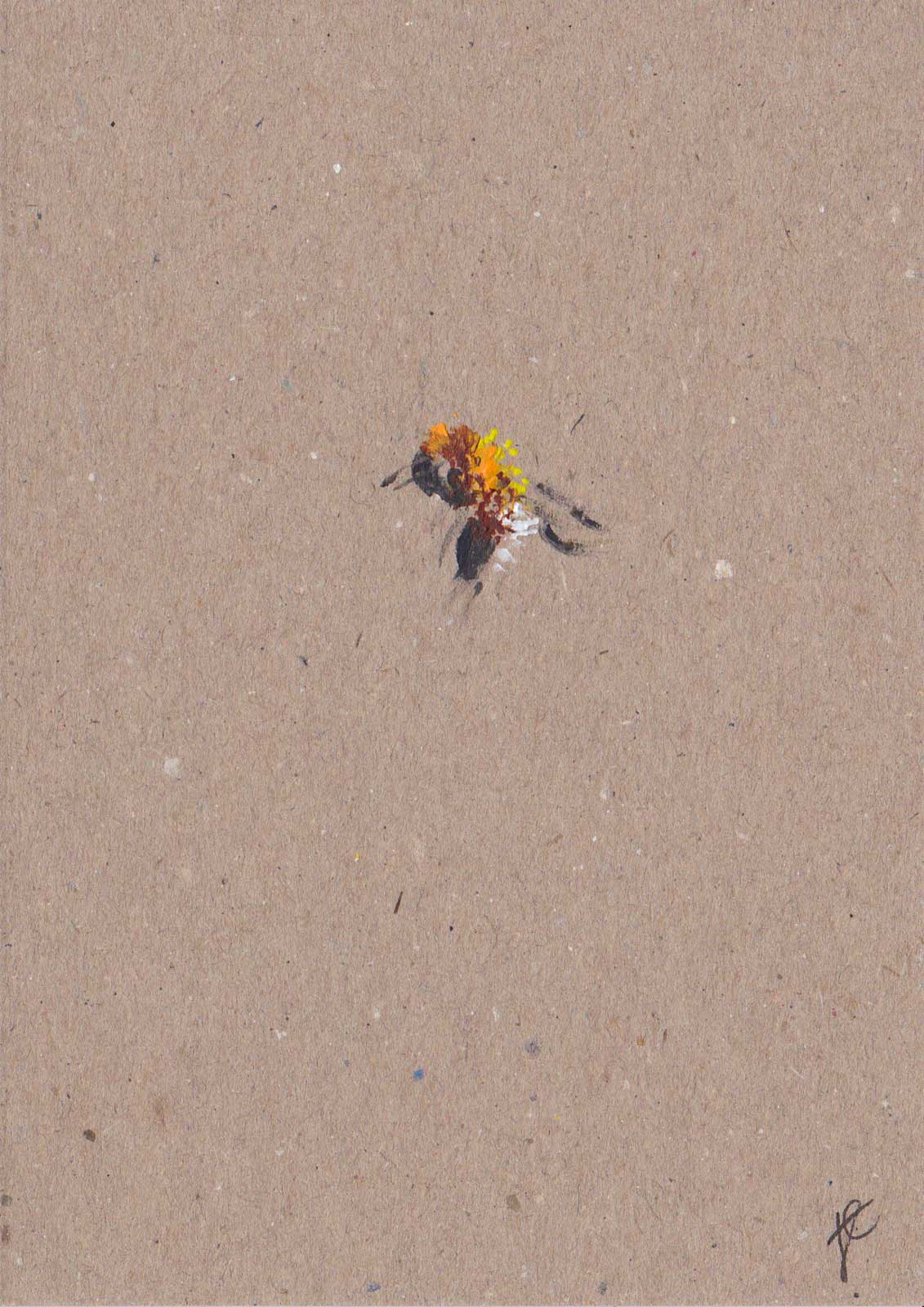 Original painted bee card created on recycled stock 