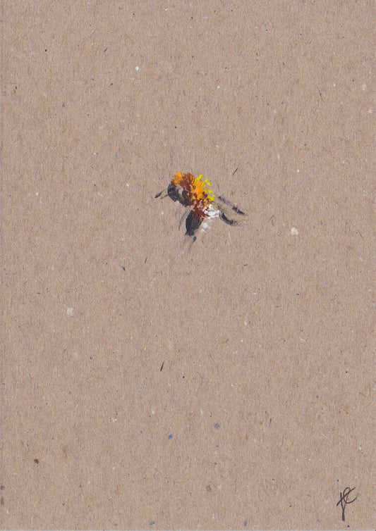 Original painted bee card created on recycled stock 