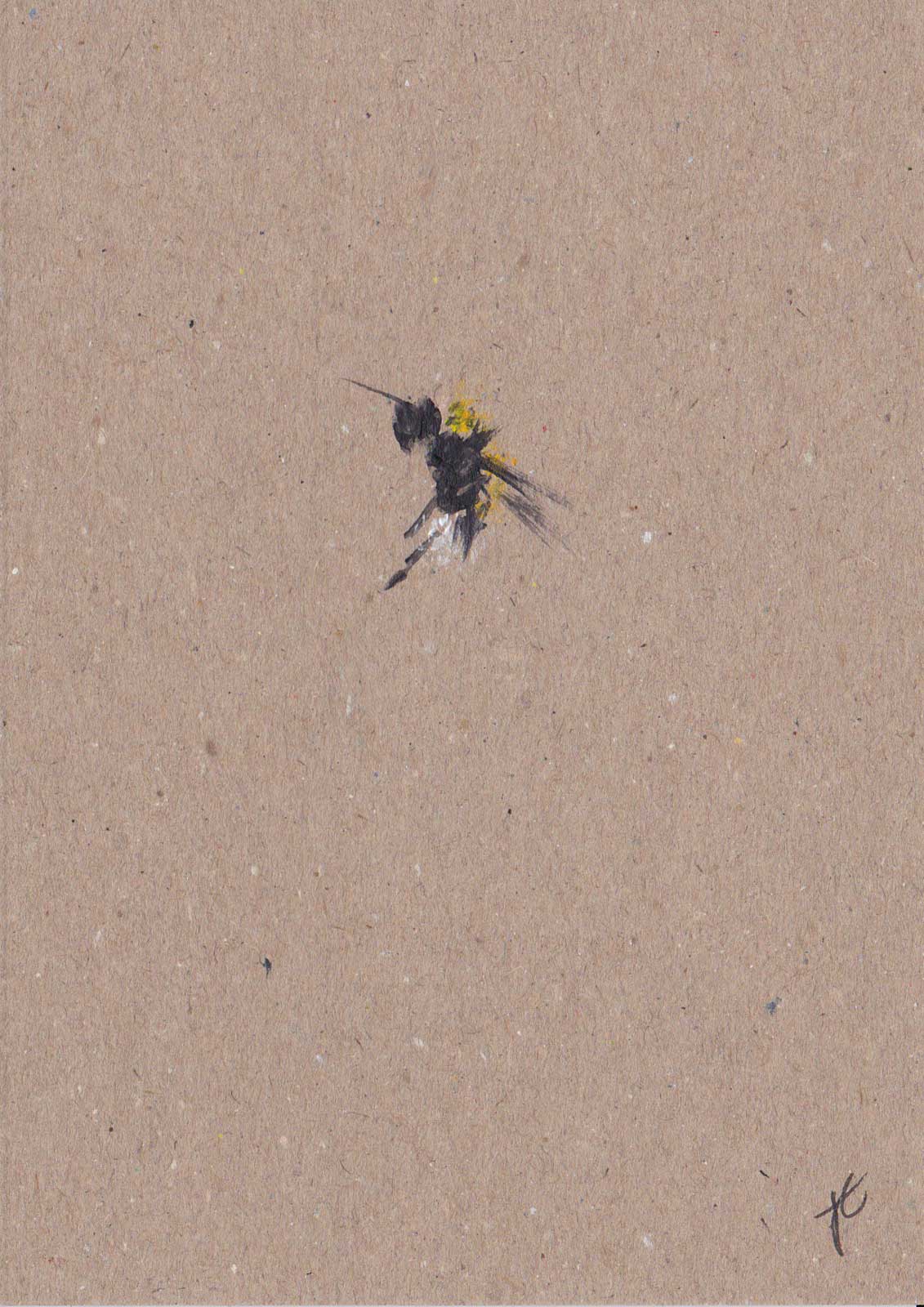 Greetings card with hand-painted bee on a subtly textured beige surface
