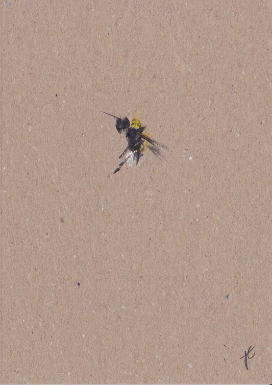 Greetings card with hand-painted bee on a subtly textured beige surface