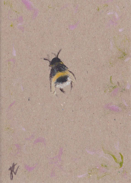 Hand painted bee card with pink and green border