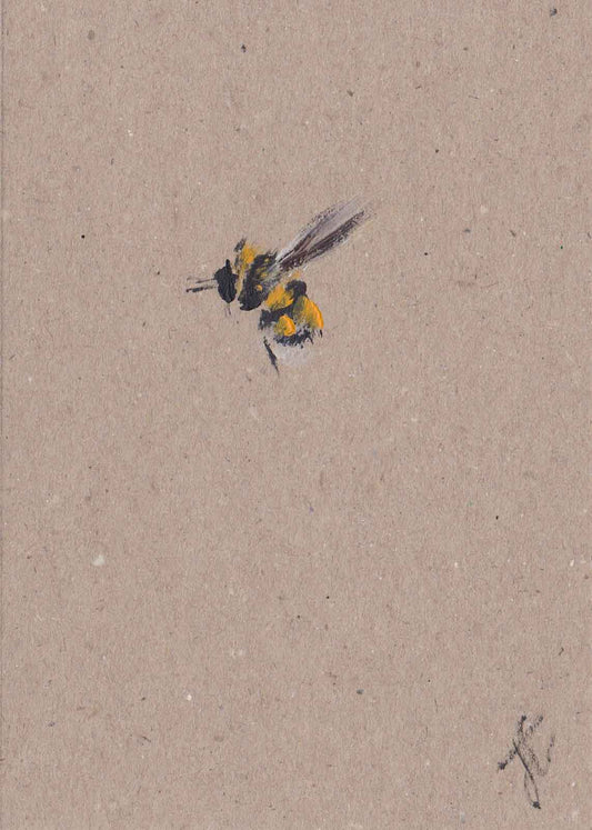 Hand-painted hovering bee greetings card