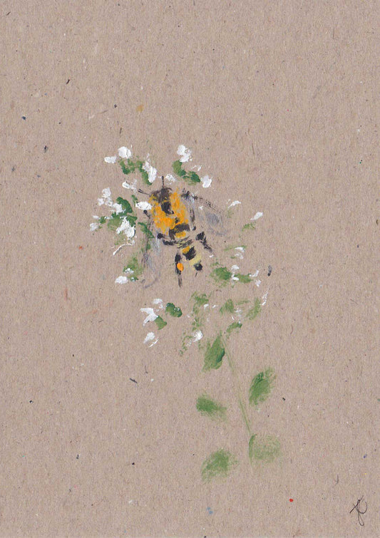 Bee and white oregano flowers painted kraft card