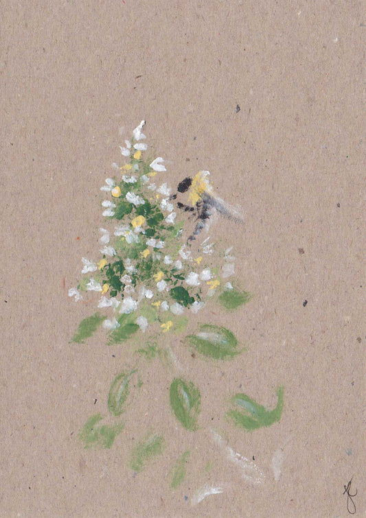 Bee and white oregano flowers painted kraft card