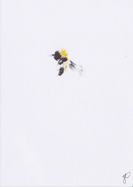 Hand painted bee greetings card on white 