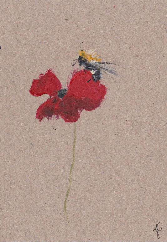 Art card with bee and red poppy