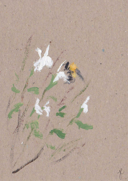 White salvia bee and bloom greetings card