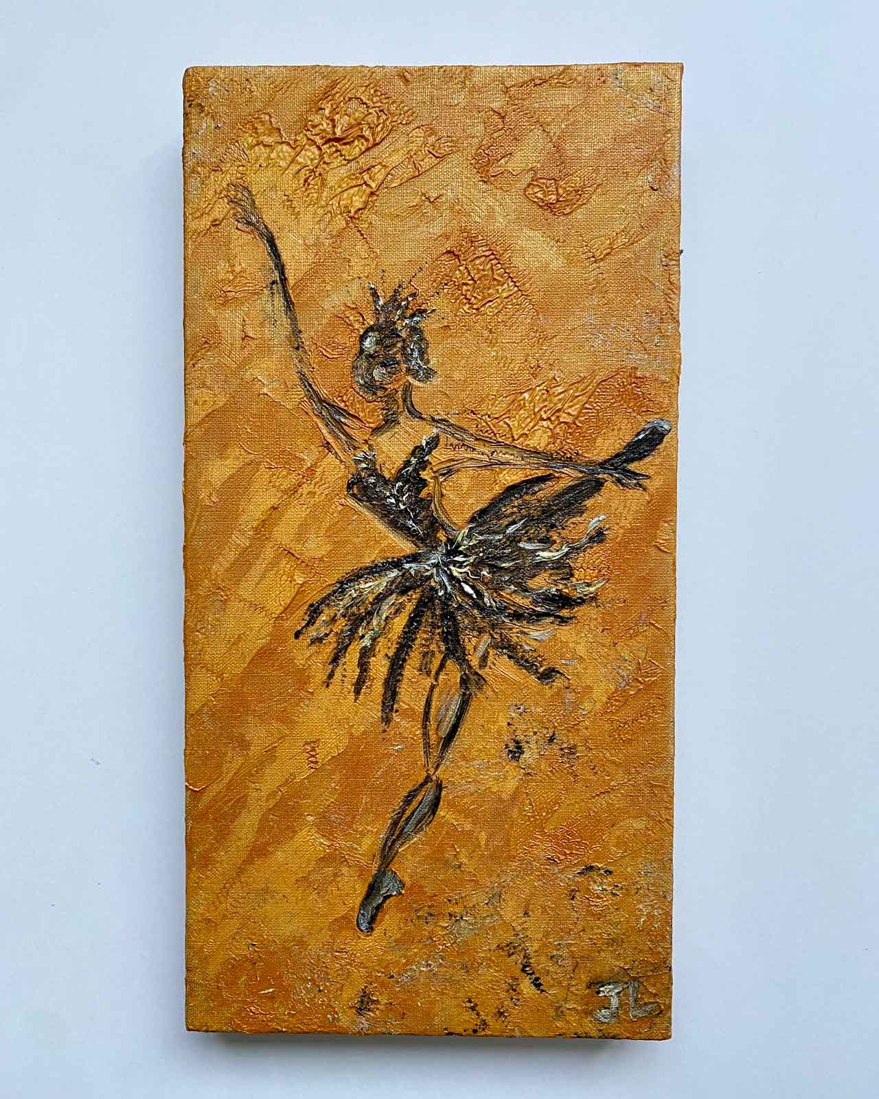 Arabesque: black and gold ballerina painting