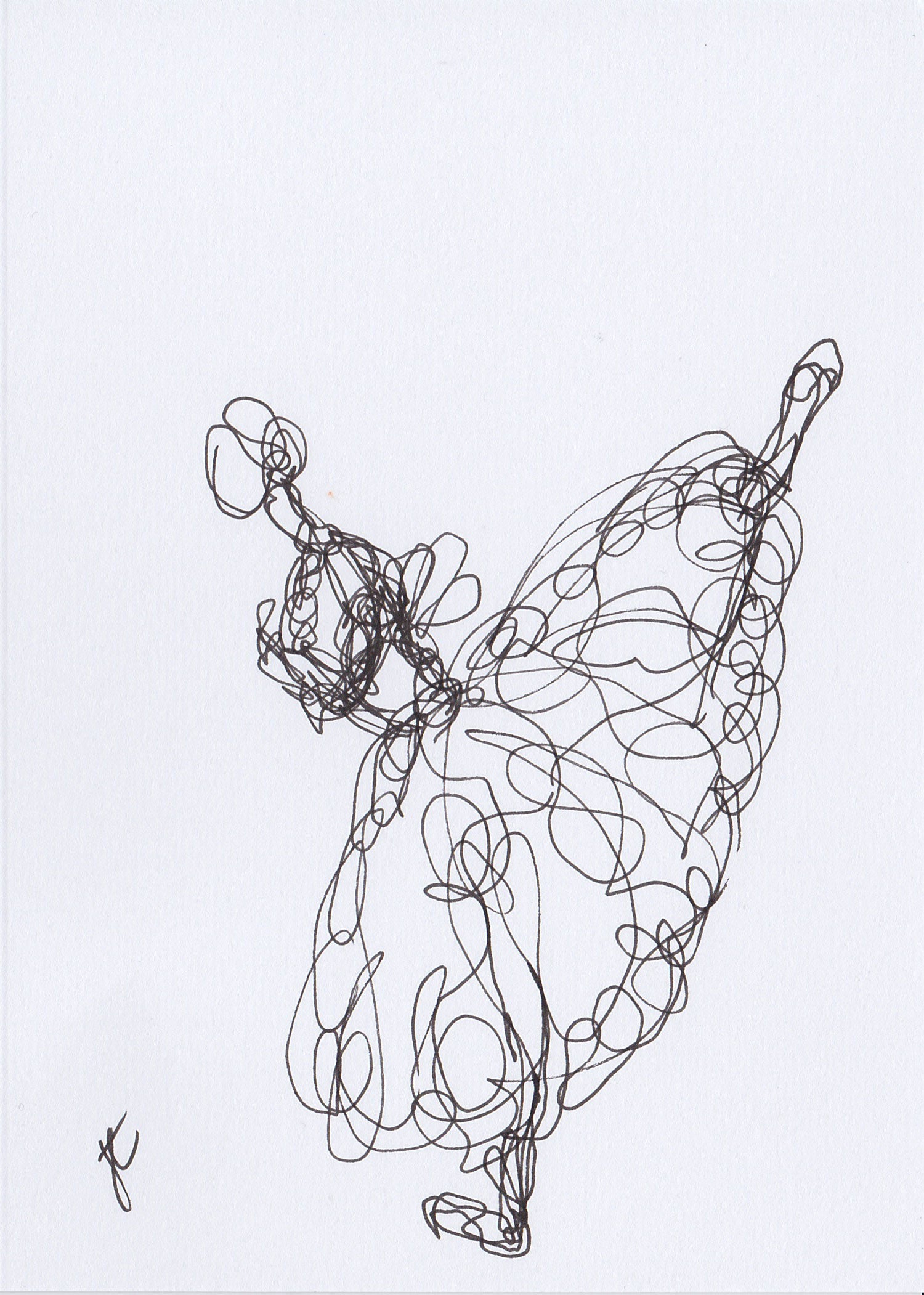 line drawing of ballerina in romantic tutu and penché arabesque pose