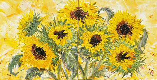 Exuberance: sunflower diptych painting