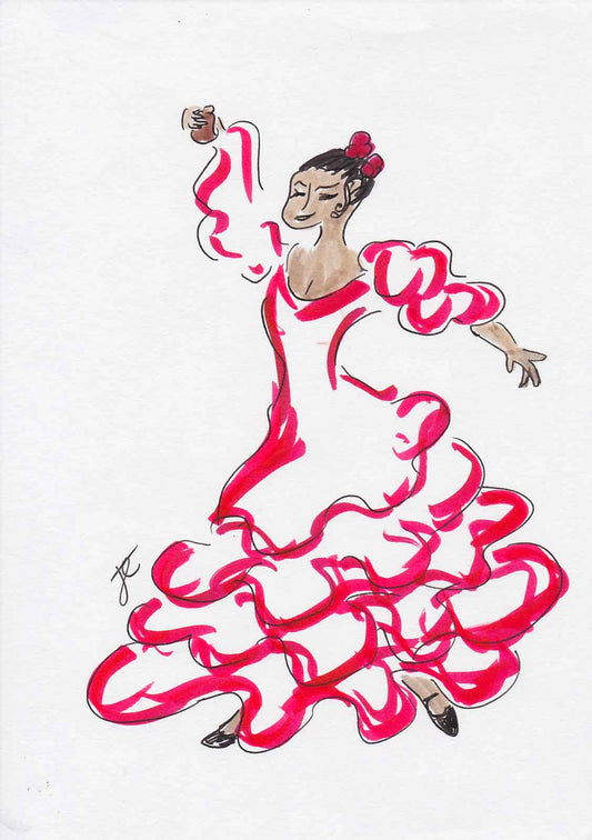 Flamenco dancer line drawing in red dress