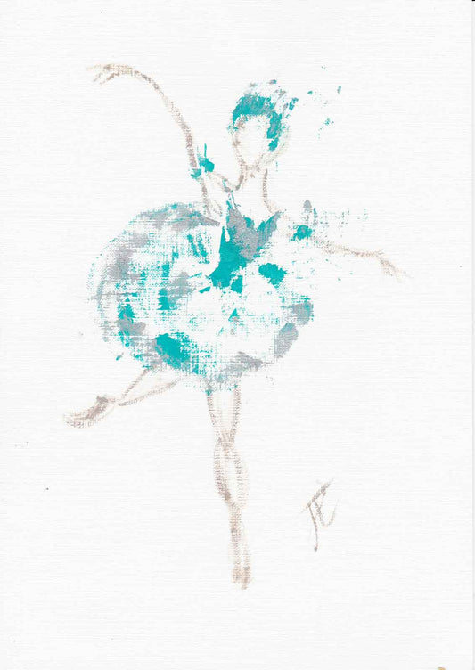 Paint sketch of ballerina in blue and silver costume