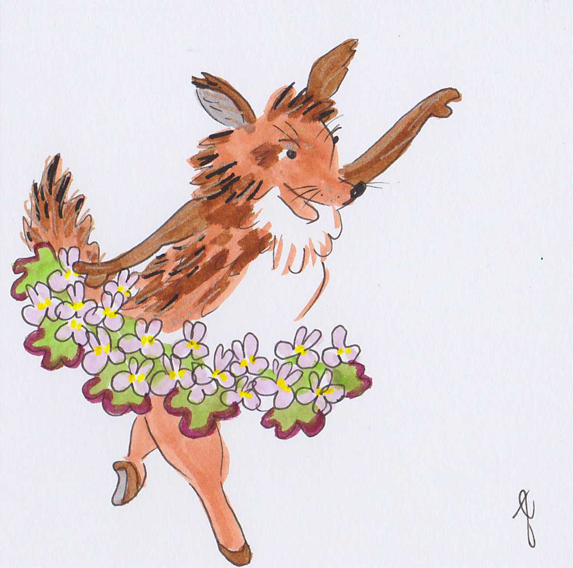 Spring Foxy: cute fox ballerina illustrated card