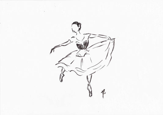 Pen sketch of ballerina in Giselle peasant costume