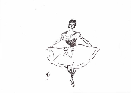 Pen sketch of ballerina in Giselle peasant costume