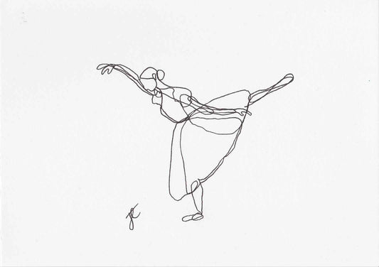 Continuous line drawing of ballerina in romantic tutu