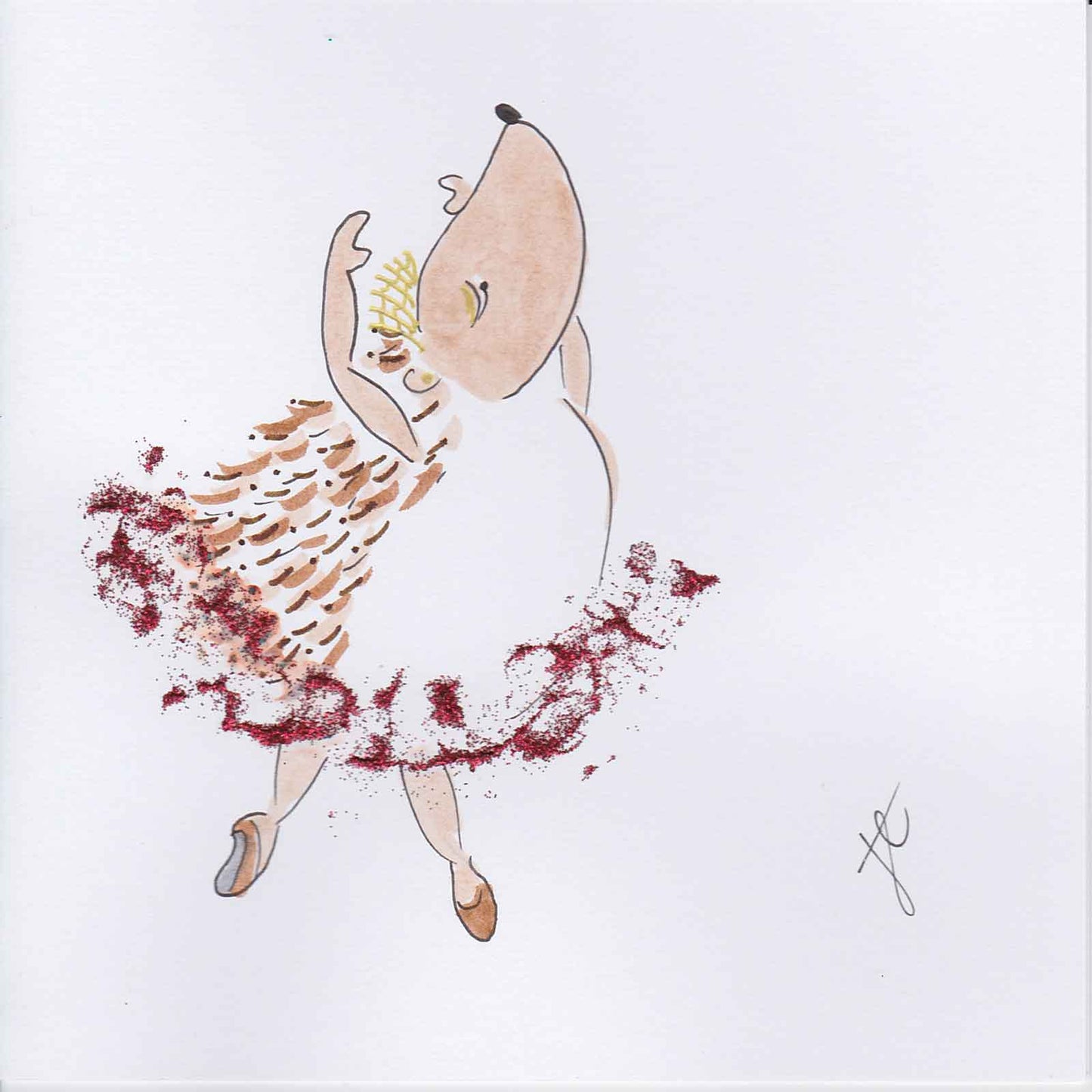 Hedgie Ballettoons illustration poised en pointe with red glitter tutu