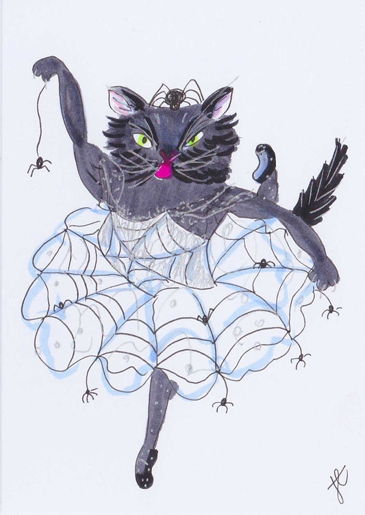 Ballettoons illustration of dancing cat in spider tutu