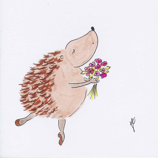 Hedgie Ballettoons illustration arabesque holding a posy