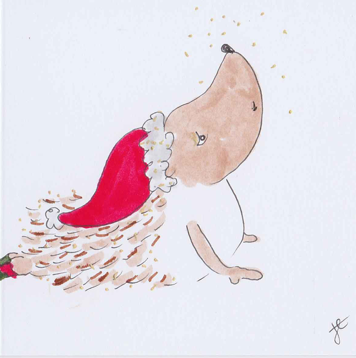 Hedgie Christmas illustration in red hat and yoga stretch