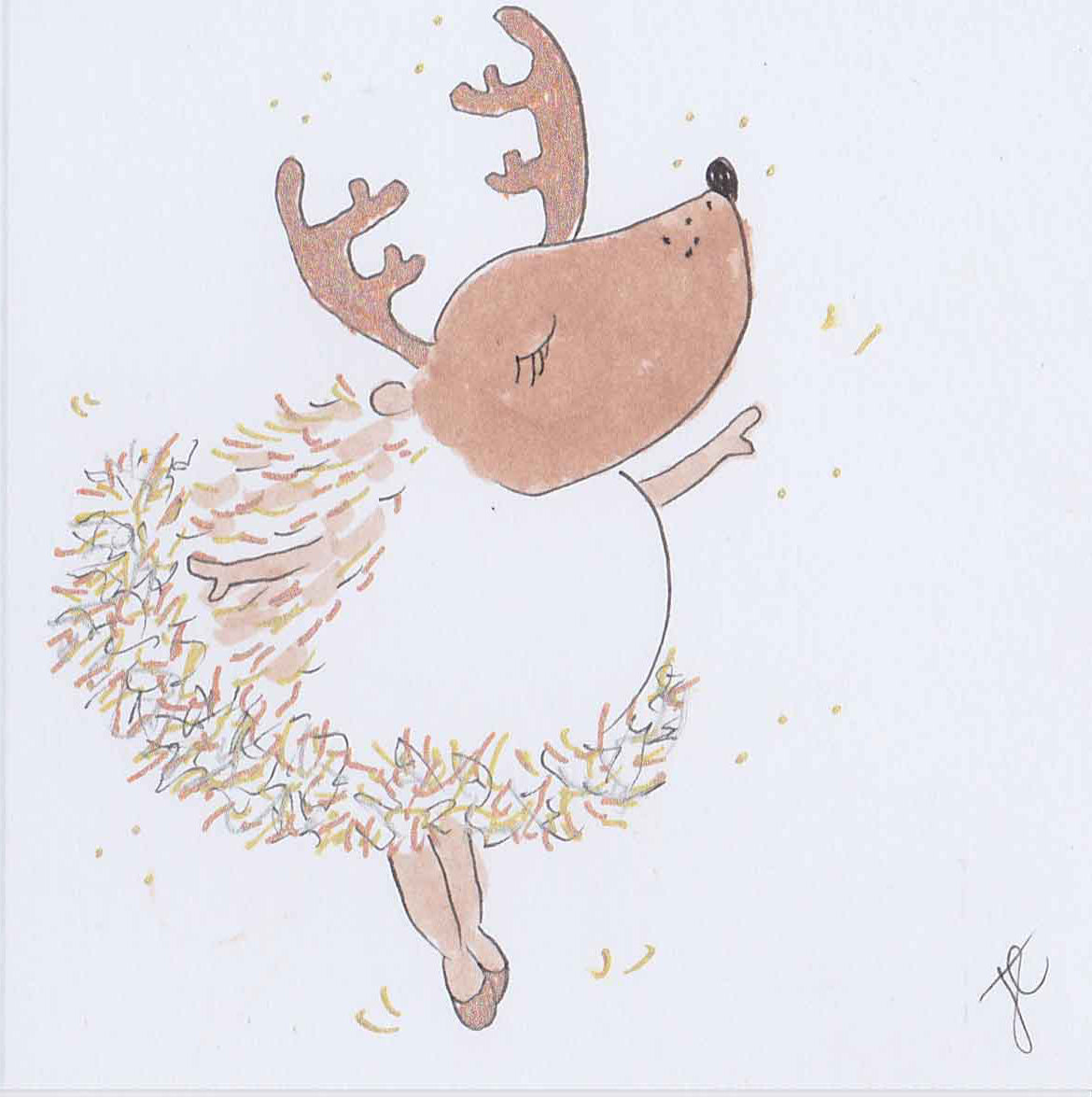 Balletoons Hedgie illustration with tinsel tutu and reindeer antlers