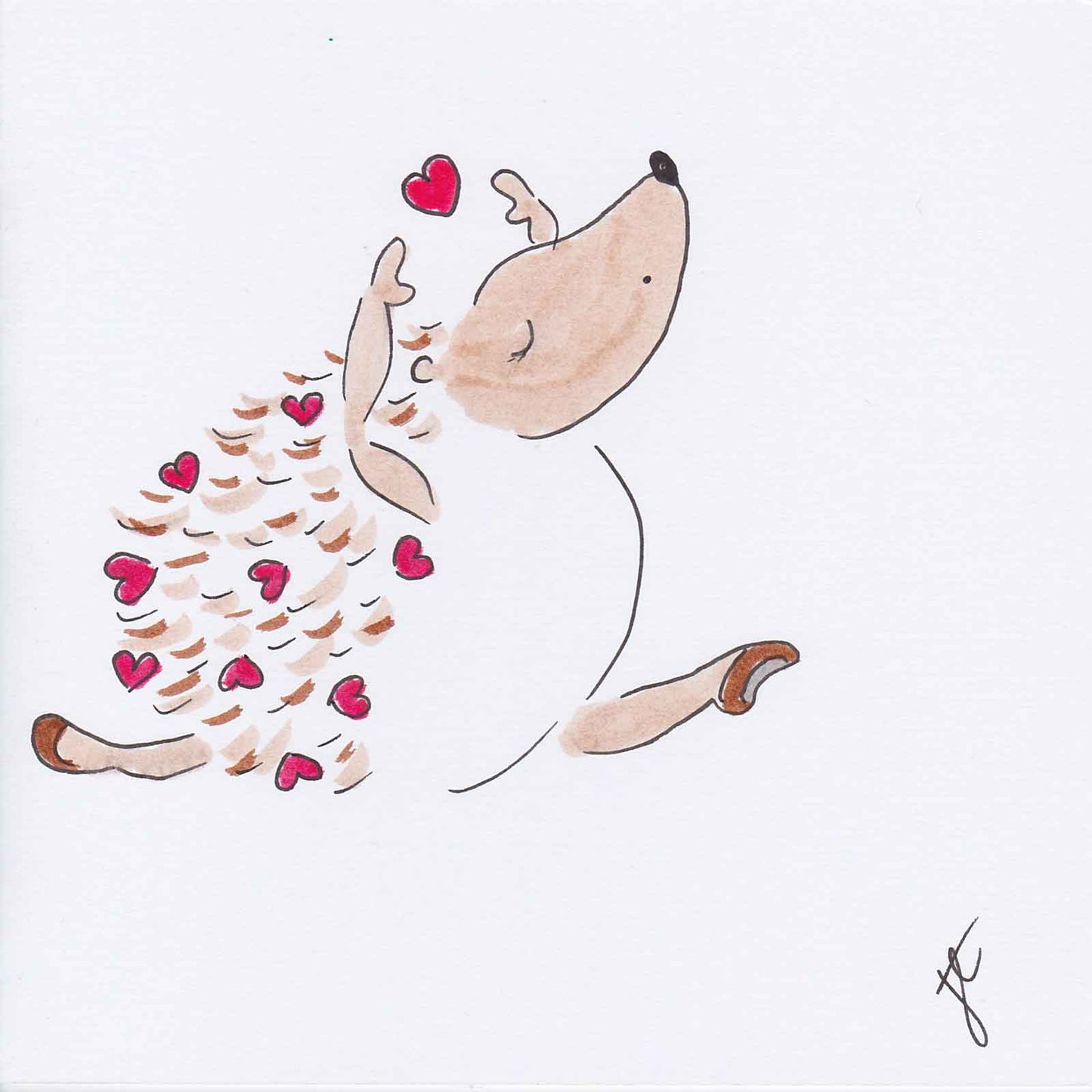 Ballettoons Hedgie illustration with a dancing hedgehog mid-jete and hearts in their spikes.