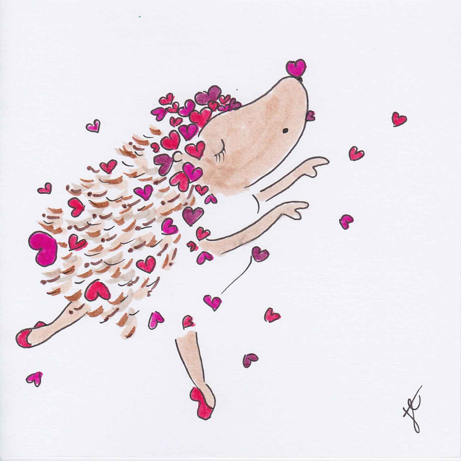 Hedgie Ballettoons illustrated card with hearts