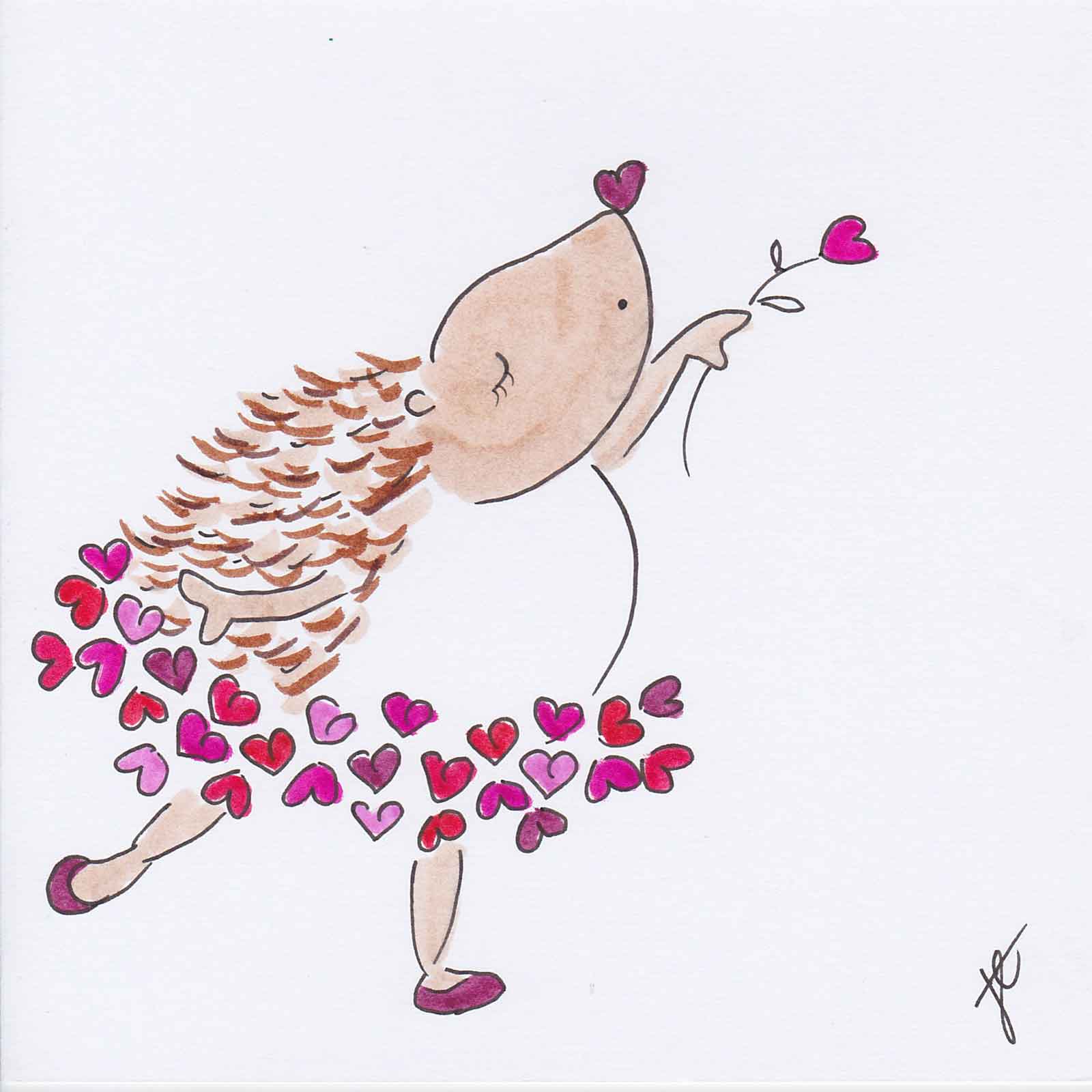 Hedgie Ballettoons illustration with heart tutu and rose