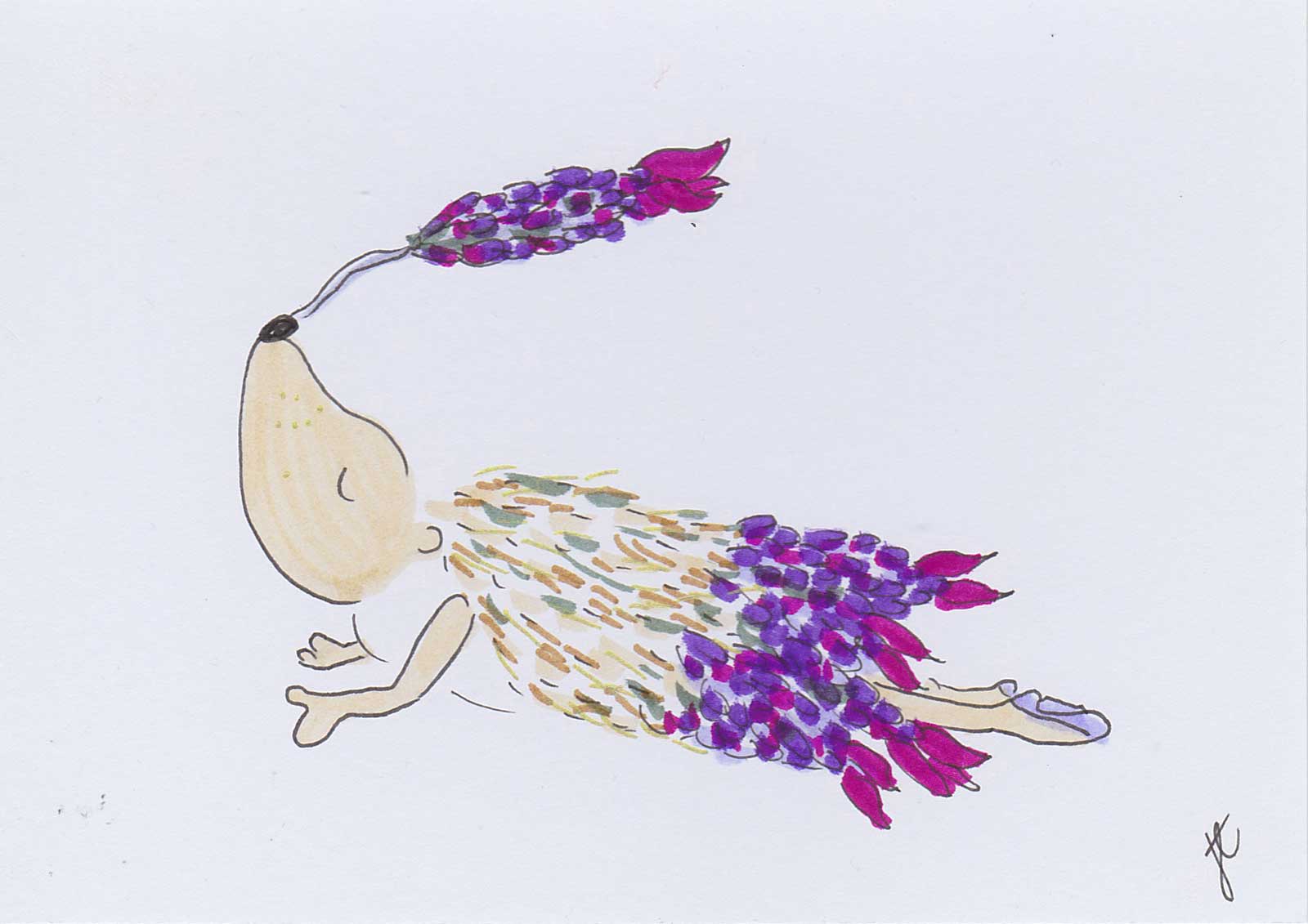 Hedgie illustration in yoga upward dog stretch with lavender