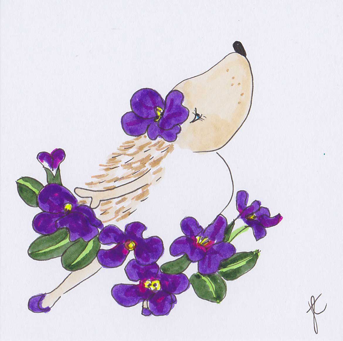 Hedgie Ballettoons illustrated card with purple flower tutu