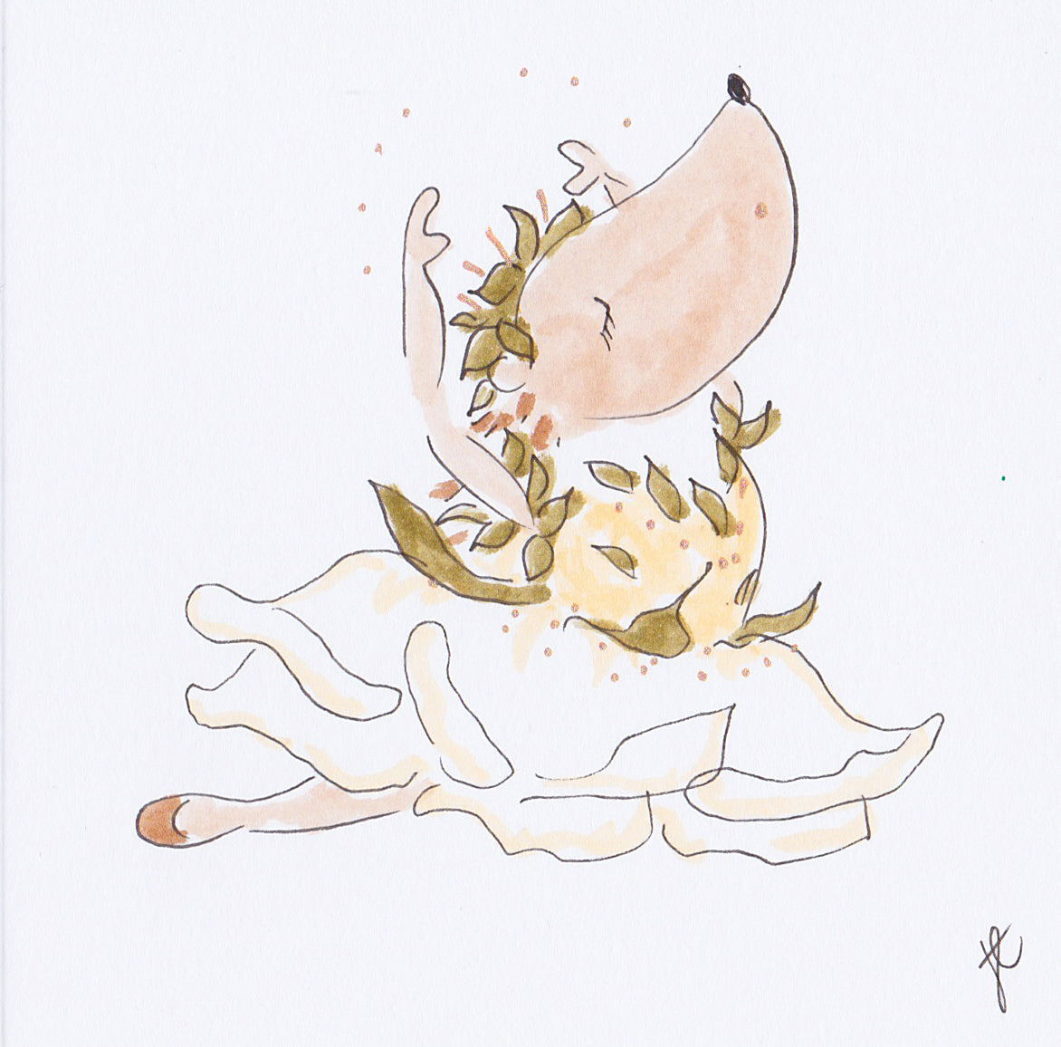 Ballettoons illustration of Hedgie in white rose tutu