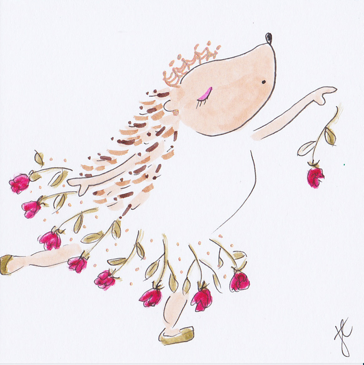 Ballettoons Hedgie illustration with rose tutu